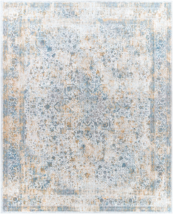 Carmel CRL-2312 Traditional Polyester Rug CRL2312-71010 Taupe, Aqua, Navy, Mustard, Light Gray, White, Camel 100% Polyester 7'10" x 10'