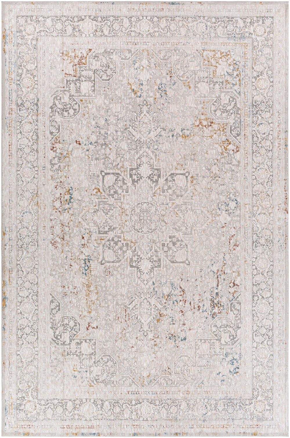 Carmel CRL-2313 Traditional Polyester Rug CRL2313-912 Taupe, Light Gray, Aqua, Mustard, White, Navy, Camel, Clay 100% Polyester 9' x 12'