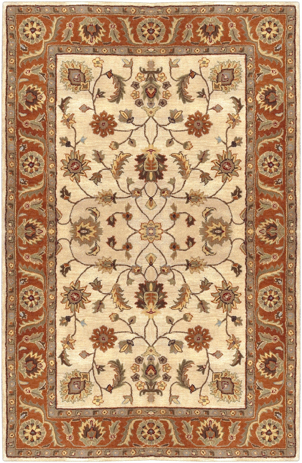 Crowne CRN-6004 Traditional Wool Rug CRN6004-913 Beige, Camel, Dark Brown, Black, Khaki, Dark Red, Medium Gray, Wheat, Taupe 100% Wool 9' x 13'