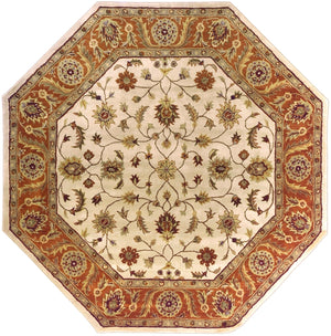 Crowne CRN-6004 Traditional Wool Rug CRN6004-8OCT Beige, Camel, Dark Brown, Black, Khaki, Dark Red, Medium Gray, Wheat, Taupe 100% Wool 8' Octagon
