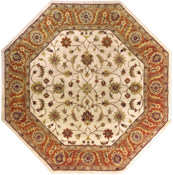 Crowne CRN-6004 Traditional Wool Rug CRN6004-8OCT Beige, Camel, Dark Brown, Black, Khaki, Dark Red, Medium Gray, Wheat, Taupe 100% Wool 8' Octagon