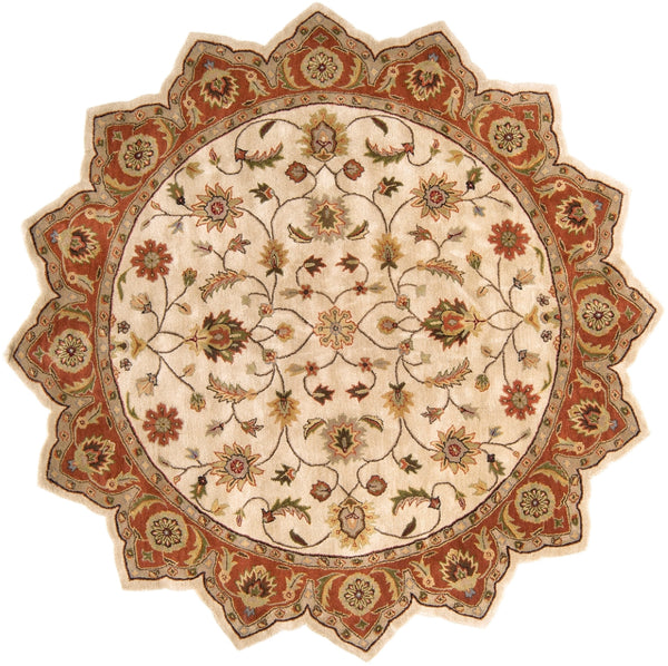 Crowne CRN-6004 Traditional Wool Rug CRN6004-8STAR Beige, Camel, Dark Brown, Black, Khaki, Dark Red, Medium Gray, Wheat, Taupe 100% Wool 8' Star