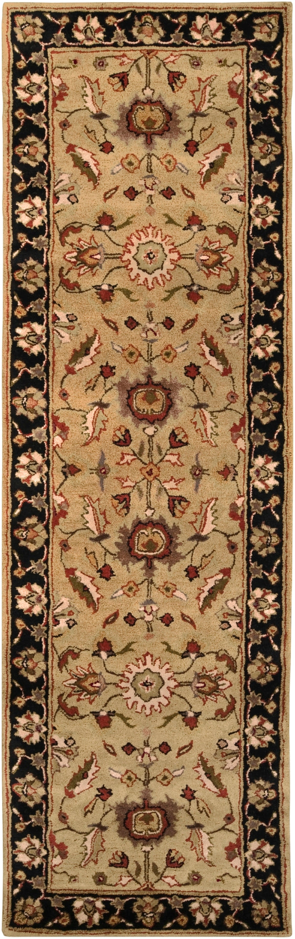 Crowne CRN-6007 Traditional Wool Rug CRN6007-312 Tan, Black, Medium Gray, Olive, Dark Brown, Butter, Khaki, Dark Red, Charcoal 100% Wool 3' x 12'