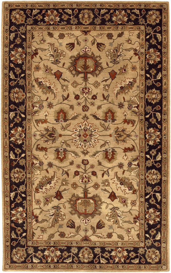 Crowne CRN-6007 Traditional Wool Rug CRN6007-58 Tan, Black, Medium Gray, Olive, Dark Brown, Butter, Khaki, Dark Red, Charcoal 100% Wool 5' x 8'
