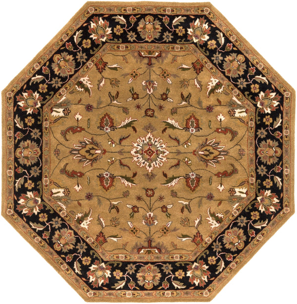Crowne CRN-6007 Traditional Wool Rug CRN6007-8OC Tan, Black, Medium Gray, Olive, Dark Brown, Butter, Khaki, Dark Red, Charcoal 100% Wool 8' Octagon