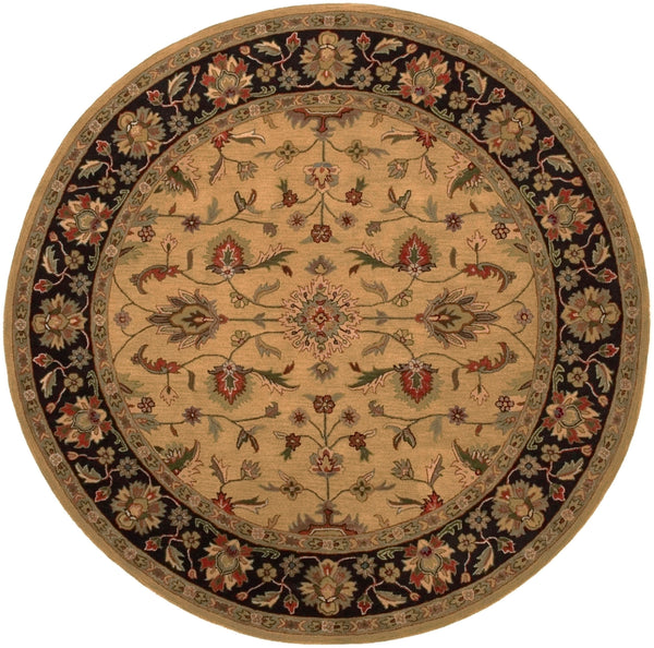 Crowne CRN-6007 Traditional Wool Rug CRN6007-8RD Tan, Black, Medium Gray, Olive, Dark Brown, Butter, Khaki, Dark Red, Charcoal 100% Wool 8' Round