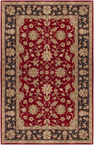Crowne CRN-6013 Traditional Wool Rug CRN6013-58 Garnet, Black, Camel, Khaki, Clay, Charcoal, Dark Brown, Tan, Moss, Taupe 100% Wool 5' x 8'