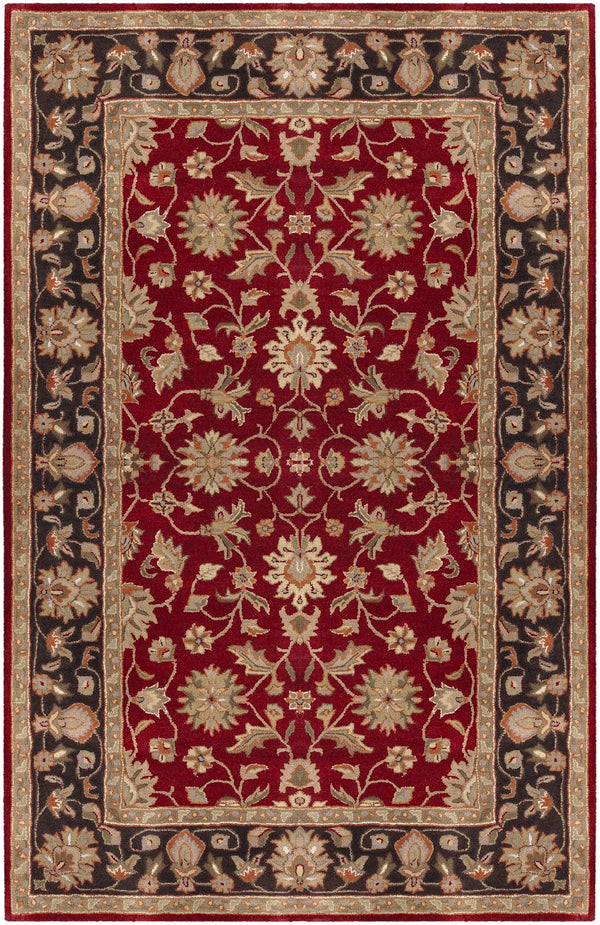 Crowne CRN-6013 Traditional Wool Rug CRN6013-58 Garnet, Black, Camel, Khaki, Clay, Charcoal, Dark Brown, Tan, Moss, Taupe 100% Wool 5' x 8'