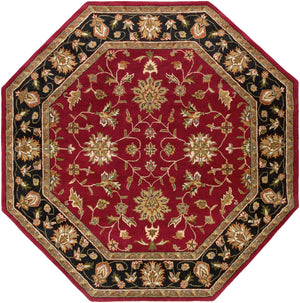 Crowne CRN-6013 Traditional Wool Rug CRN6013-8OC Garnet, Black, Camel, Khaki, Clay, Charcoal, Dark Brown, Tan, Moss, Taupe 100% Wool 8' Octagon