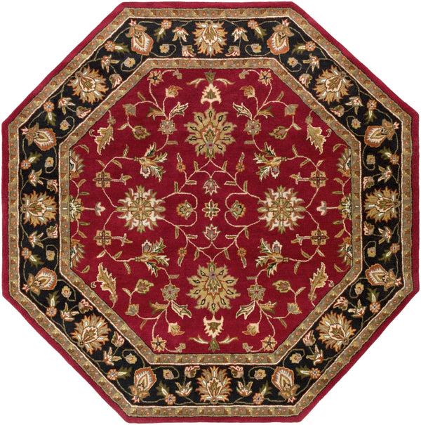 Crowne CRN-6013 Traditional Wool Rug CRN6013-8OC Garnet, Black, Camel, Khaki, Clay, Charcoal, Dark Brown, Tan, Moss, Taupe 100% Wool 8' Octagon