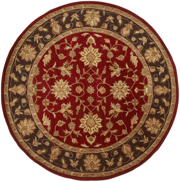 Crowne CRN-6013 Traditional Wool Rug CRN6013-8RD Garnet, Black, Camel, Khaki, Clay, Charcoal, Dark Brown, Tan, Moss, Taupe 100% Wool 8' Round