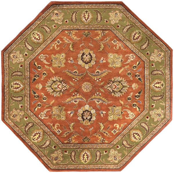 Crowne CRN-6019 Traditional Wool Rug CRN6019-8OCT Camel, Dark Brown, Black 100% Wool 8' Octagon