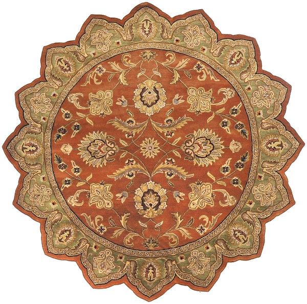 Crowne CRN-6019 Traditional Wool Rug CRN6019-8STAR Camel, Dark Brown, Black 100% Wool 8' Star