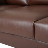 Brockbank Modern Faux Leather 3 Seater Sofa with Pillows, Dark Brown and Silver Noble House