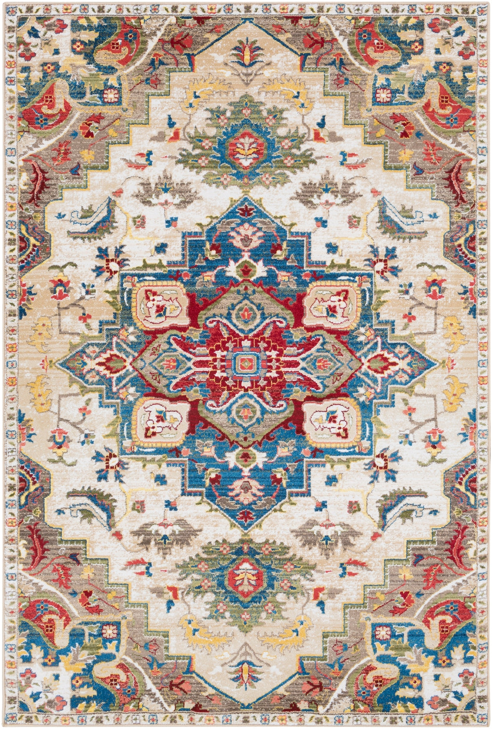 Crafty CRT-2303 Traditional Polypropylene Rug CRT2303-9123 Navy, White, Khaki, Camel, Burnt Orange, Dark Red, Olive, Bright Yellow, Saffron, Dark Brown 100% Polypropylene 9' x 12'4"