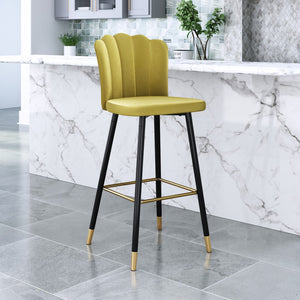 Zuo Modern Zinclair 100% Polyester, Plywood, Steel Modern Commercial Grade Barstool Yellow, Black, Gold 100% Polyester, Plywood, Steel