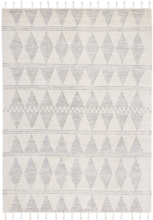 Casablanca 488 With Tassel Bohemian Hand Woven 100% Wool Pile Rug Ivory / Grey