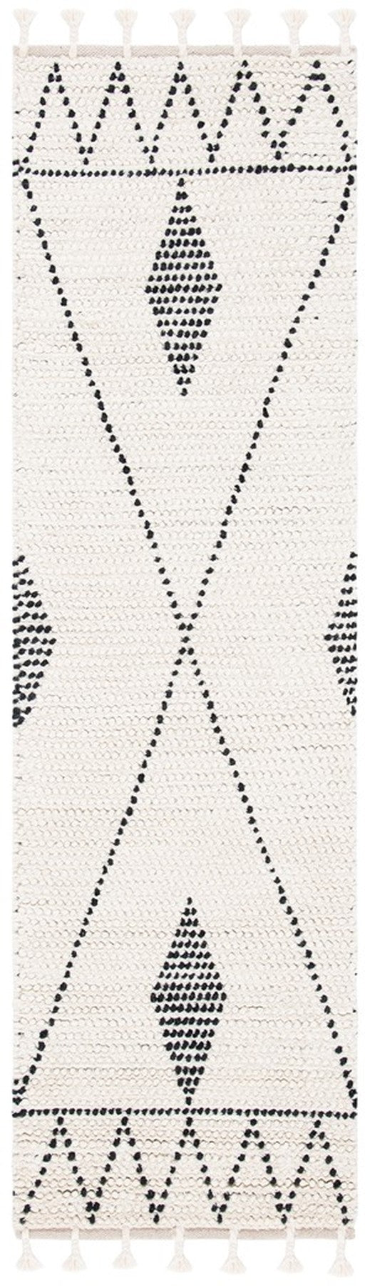 Casablanca 489 With Tassel Bohemian Hand Woven 100% Wool Pile Rug Ivory / Black