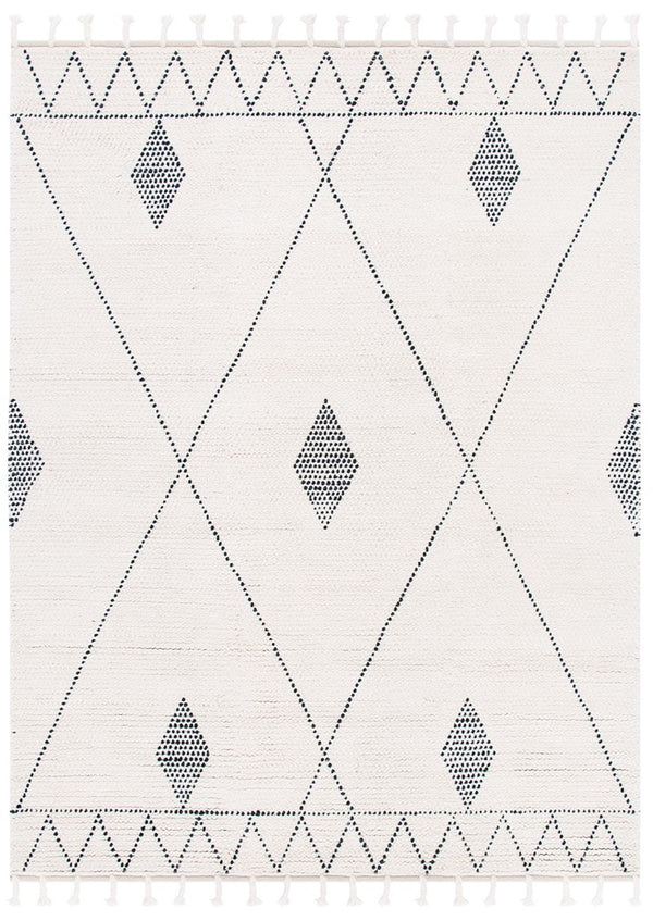 Casablanca 489 With Tassel Bohemian Hand Woven 100% Wool Pile Rug Ivory / Black