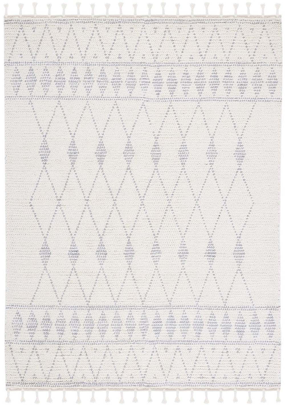 Casablanca 490 With Tassel Bohemian Hand Woven 100% Wool Pile Rug Ivory / Grey