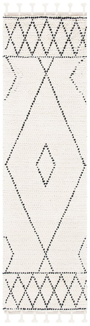 Casablanca 492 With Tassel Bohemian Hand Woven 100% Wool Pile Rug Ivory / Black