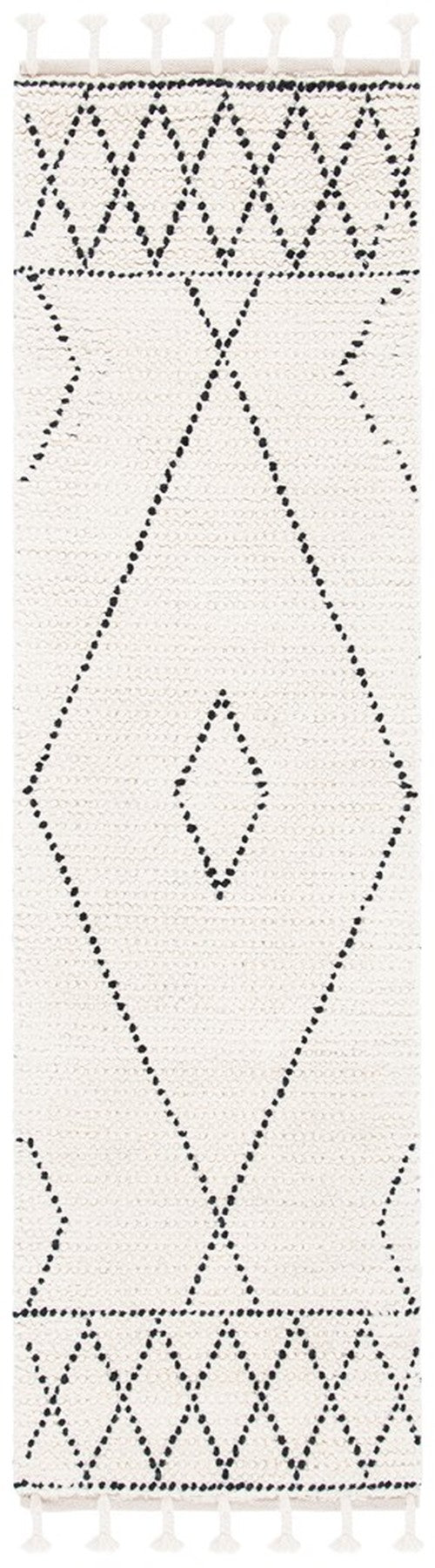 Casablanca 492 With Tassel Bohemian Hand Woven 100% Wool Pile Rug Ivory / Black