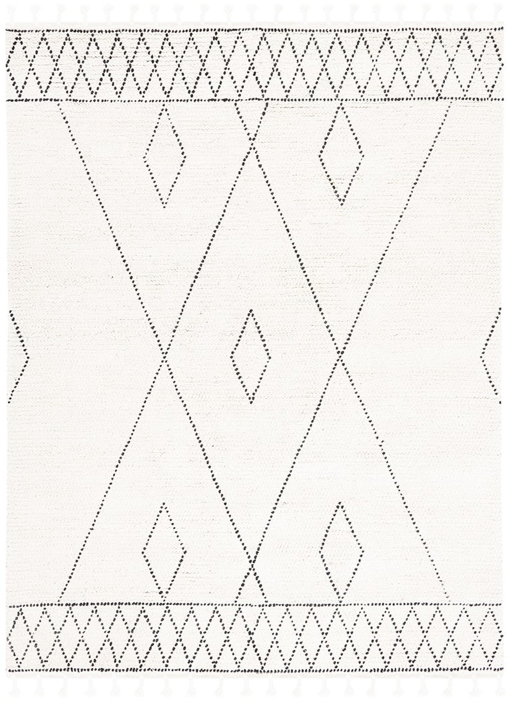 Casablanca 492 With Tassel Bohemian Hand Woven 100% Wool Pile Rug Ivory / Black