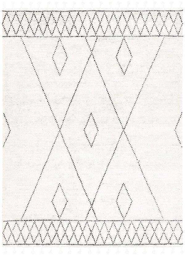 Casablanca 492 With Tassel Bohemian Hand Woven 100% Wool Pile Rug Ivory / Black