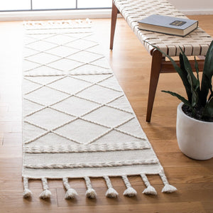 Casablanca 575 With Tassel Handloomed 80% Wool, 20% Cotton Bohemian Rug Silver / Ivory 80% WOOL, 20% COTTON CSB575G-8