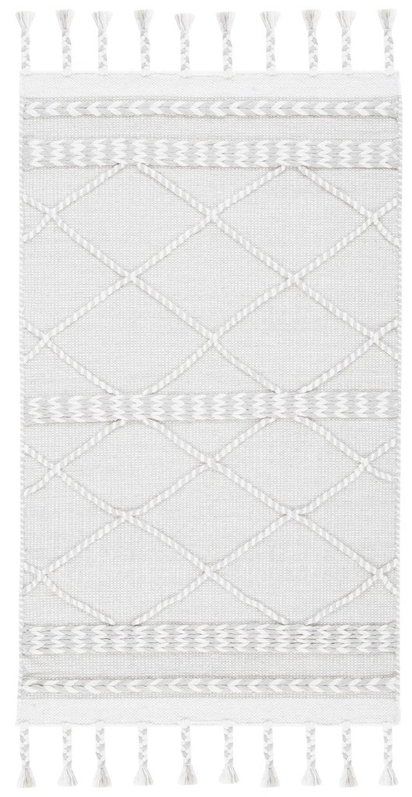 Casablanca 575 With Tassel Handloomed 80% Wool, 20% Cotton Bohemian Rug Silver / Ivory 80% WOOL, 20% COTTON CSB575G-8