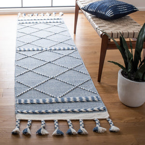 Casablanca 575 With Tassel Handloomed 80% Wool, 20% Cotton Bohemian Rug Blue / Ivory 80% WOOL, 20% COTTON CSB575N-8
