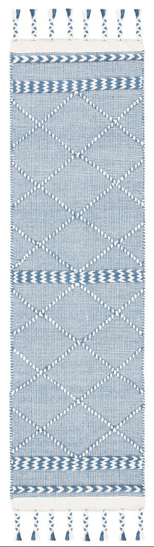 Casablanca 575 With Tassel Handloomed 80% Wool, 20% Cotton Bohemian Rug Blue / Ivory 80% WOOL, 20% COTTON CSB575N-8
