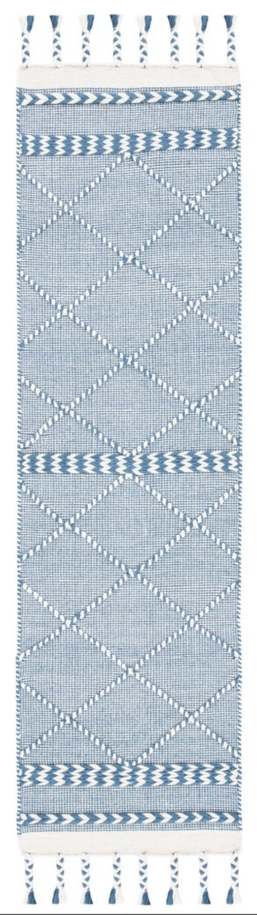 Casablanca 575 With Tassel Handloomed 80% Wool, 20% Cotton Bohemian Rug Blue / Ivory 80% WOOL, 20% COTTON CSB575N-8