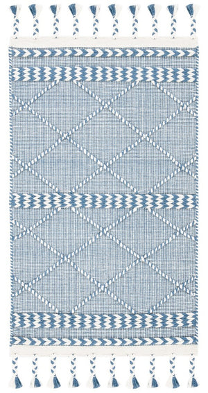 Casablanca 575 With Tassel Handloomed 80% Wool, 20% Cotton Bohemian Rug Blue / Ivory 80% WOOL, 20% COTTON CSB575N-8