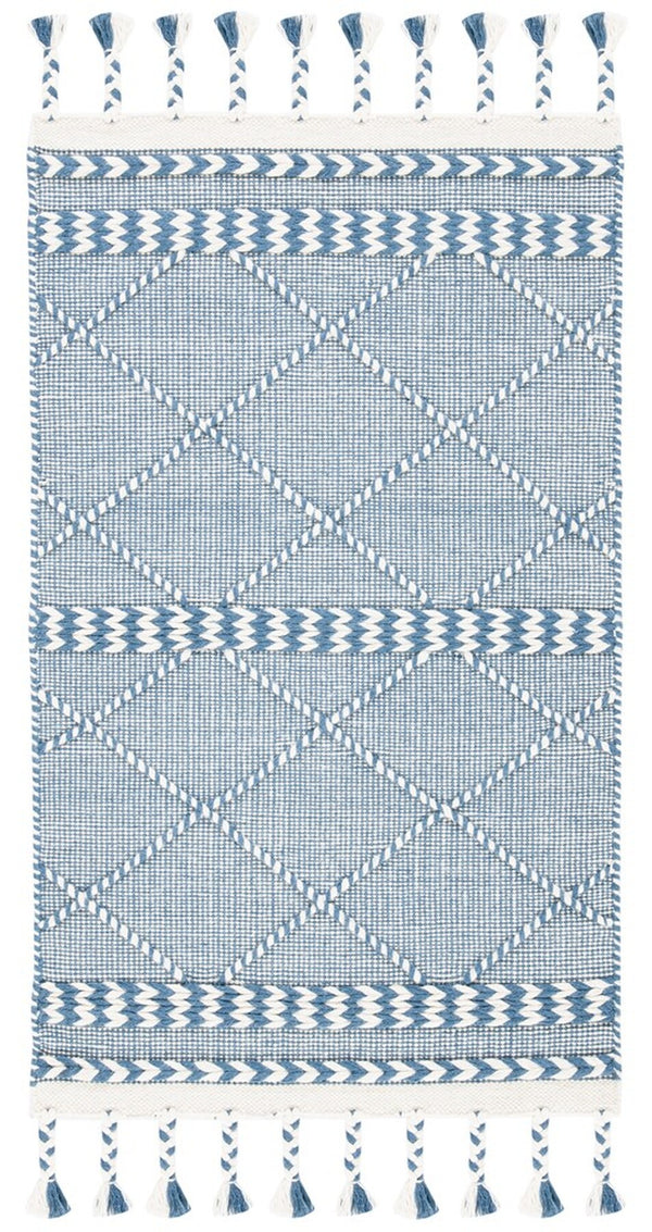 Casablanca 575 With Tassel Handloomed 80% Wool, 20% Cotton Bohemian Rug Blue / Ivory 80% WOOL, 20% COTTON CSB575N-8