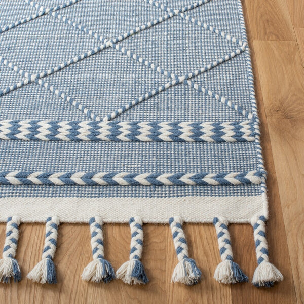 Casablanca 575 With Tassel Handloomed 80% Wool, 20% Cotton Bohemian Rug Blue / Ivory 80% WOOL, 20% COTTON CSB575N-8