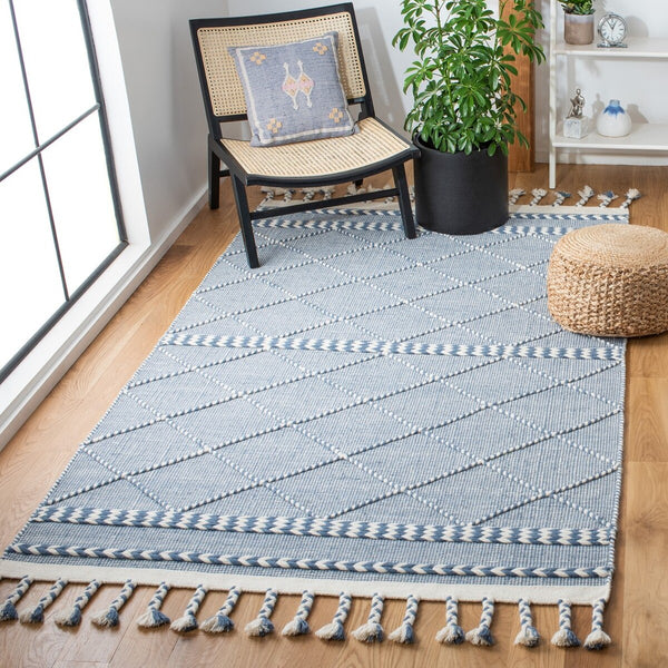 Casablanca 575 With Tassel Handloomed 80% Wool, 20% Cotton Bohemian Rug Blue / Ivory 80% WOOL, 20% COTTON CSB575N-8