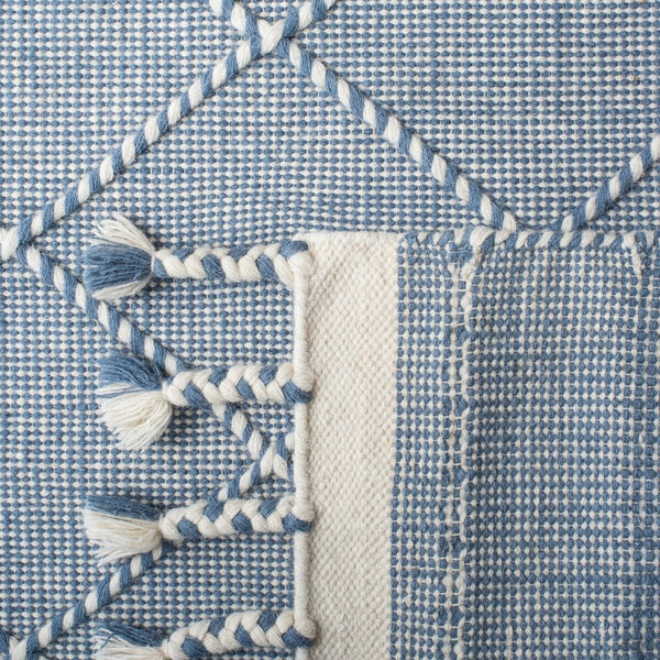 Casablanca 575 With Tassel Handloomed 80% Wool, 20% Cotton Bohemian Rug Blue / Ivory 80% WOOL, 20% COTTON CSB575N-8
