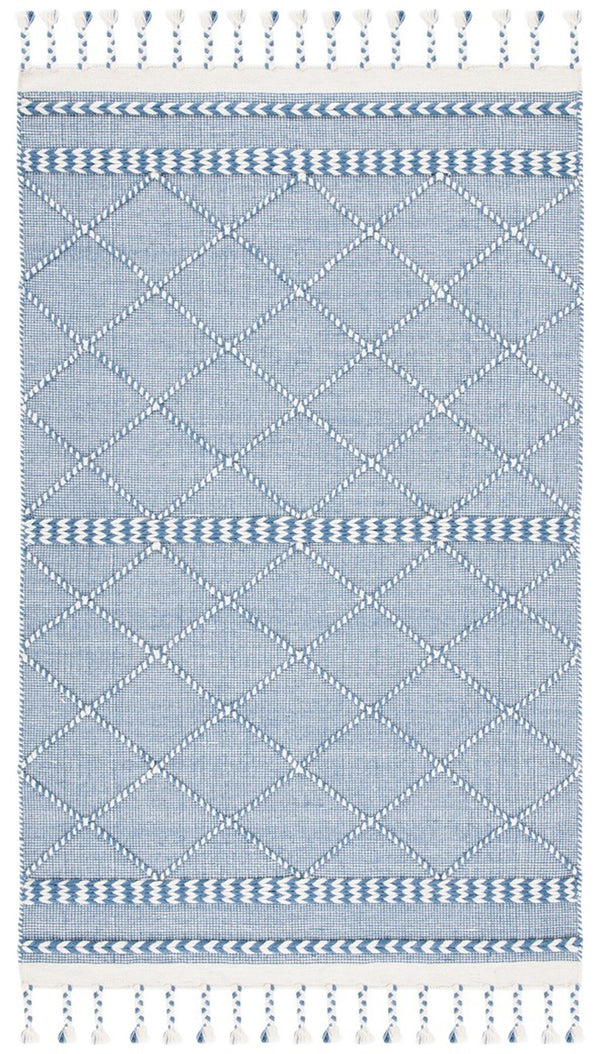 Casablanca 575 With Tassel Handloomed 80% Wool, 20% Cotton Bohemian Rug Blue / Ivory 80% WOOL, 20% COTTON CSB575N-8