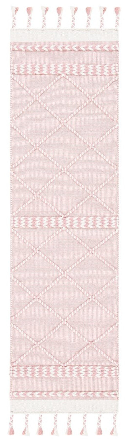 Casablanca 575 With Tassel Handloomed 80% Wool, 20% Cotton Bohemian Rug Pink / Ivory 80% WOOL, 20% COTTON CSB575U-8