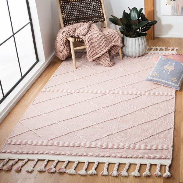 Casablanca 575 With Tassel Handloomed 80% Wool, 20% Cotton Bohemian Rug Pink / Ivory 80% WOOL, 20% COTTON CSB575U-8