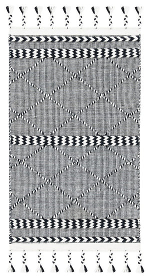 Casablanca 575 With Tassel Handloomed 80% Wool, 20% Cotton Bohemian Rug Black / Ivory 80% WOOL, 20% COTTON CSB575Z-8