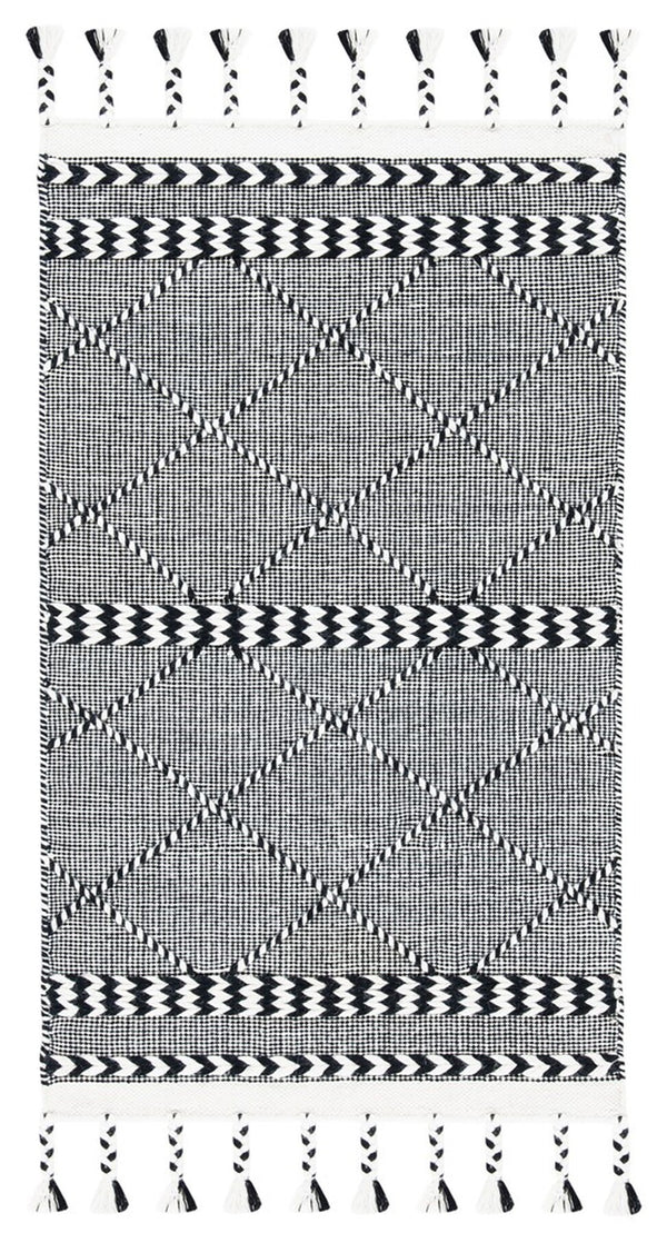 Casablanca 575 With Tassel Handloomed 80% Wool, 20% Cotton Bohemian Rug Black / Ivory 80% WOOL, 20% COTTON CSB575Z-8