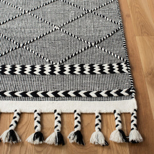 Casablanca 575 With Tassel Handloomed 80% Wool, 20% Cotton Bohemian Rug Black / Ivory 80% WOOL, 20% COTTON CSB575Z-8