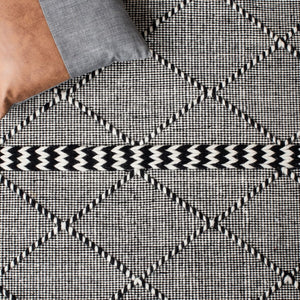 Casablanca 575 With Tassel Handloomed 80% Wool, 20% Cotton Bohemian Rug Black / Ivory 80% WOOL, 20% COTTON CSB575Z-8