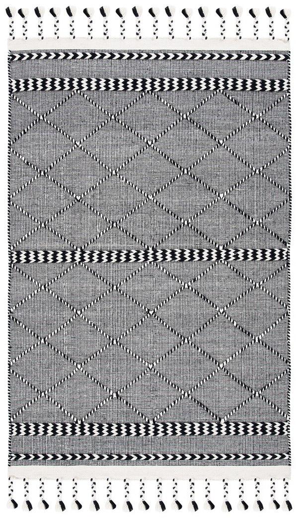 Casablanca 575 With Tassel Handloomed 80% Wool, 20% Cotton Bohemian Rug Black / Ivory 80% WOOL, 20% COTTON CSB575Z-8
