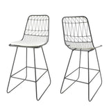 Noble House Niez Outdoor Wire Counter Stools with Cushions (Set of 2), Gray and Ivory