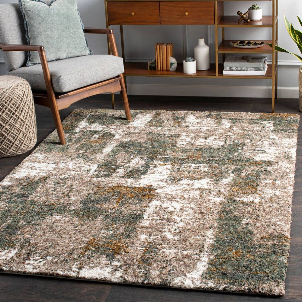 Celestial Shag CSG-2306 Modern Polyester Rug CSG2306-679 Taupe, Medium Gray, Dark Green, Sage, Cream, Mustard, Dark Brown 100% Polyester 6'7" x 9'