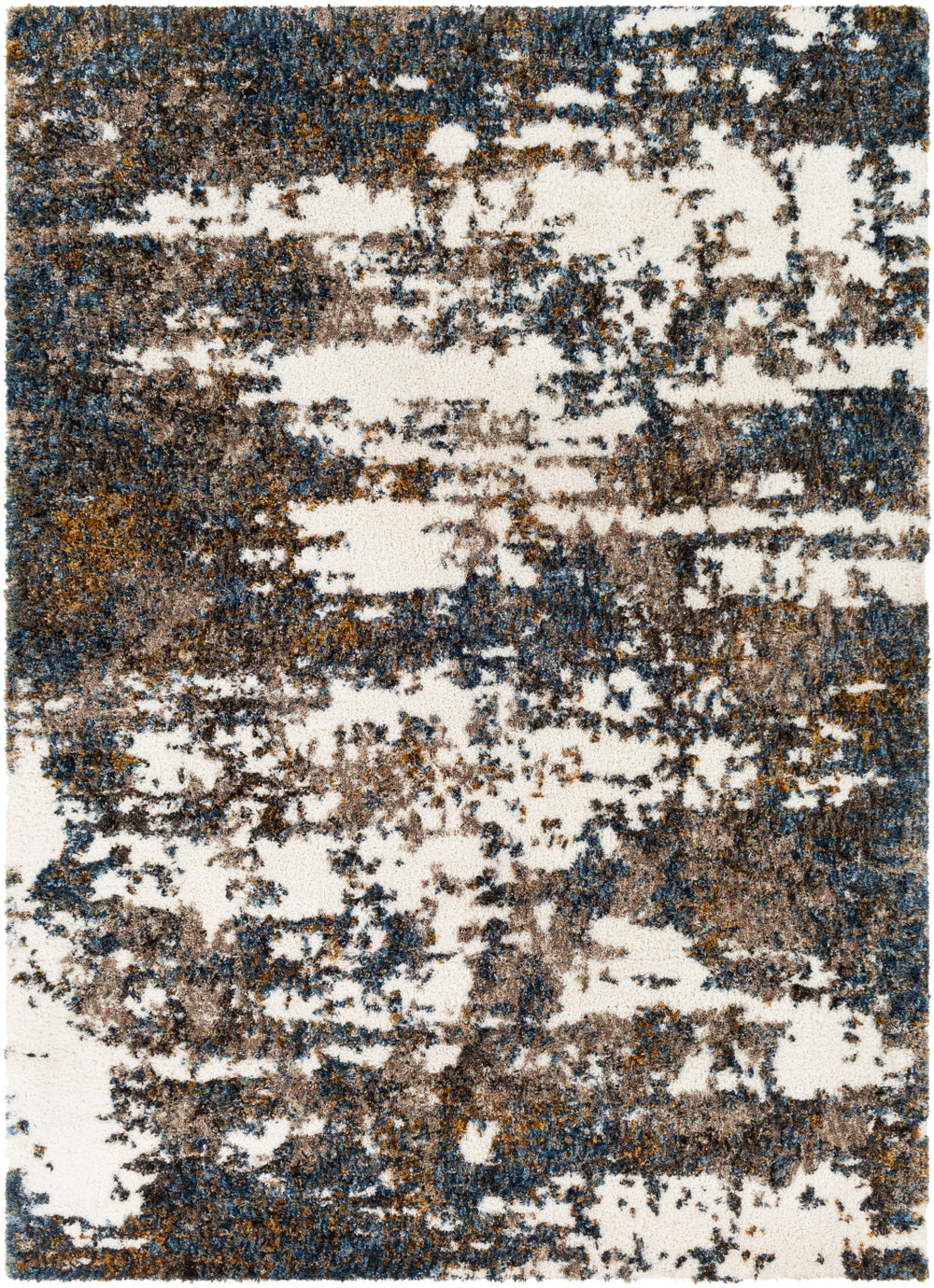 Celestial Shag CSG-2308 Modern Polyester Rug CSG2308-679 Denim, Navy, Cream, Medium Gray, Mustard, Dark Brown, Taupe, Camel 100% Polyester 6'7" x 9'