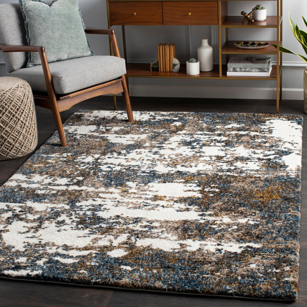 Celestial Shag CSG-2308 Modern Polyester Rug CSG2308-71010 Denim, Navy, Cream, Medium Gray, Mustard, Dark Brown, Taupe, Camel 100% Polyester 7'10" x 10'